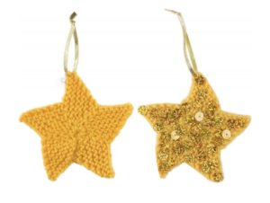 photo of knitted stars Christmas tree decorations
